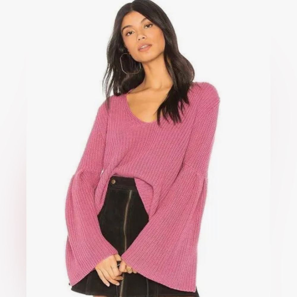 Free People Cropped Flare Arm Pink Damsel Knit Sweater Small